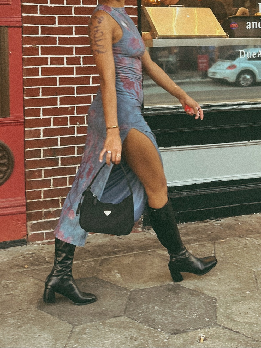Motel Rocks Blue and Pink Tie-Dye High-Slit Midi Dress